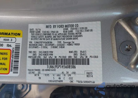 2017 Lincoln Continental Select z USA, uszkodzony, nr VIN 1LN6L9SP1H5608586